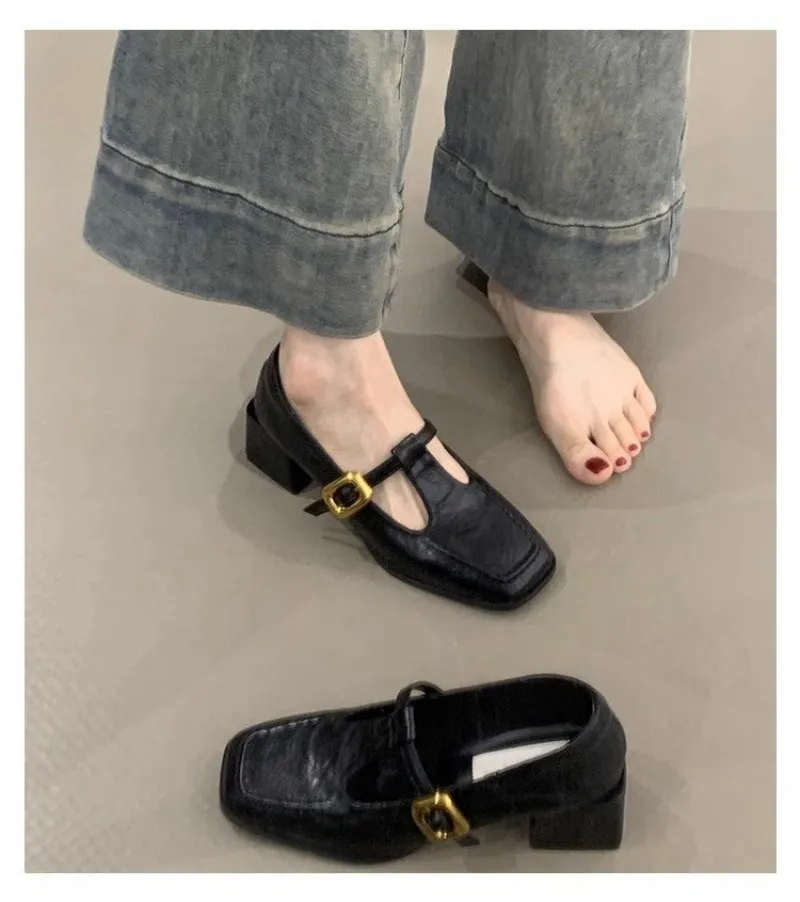 Women Square Toe T-Strap Mary  - Vintage Fashion Dresses 评论和价格