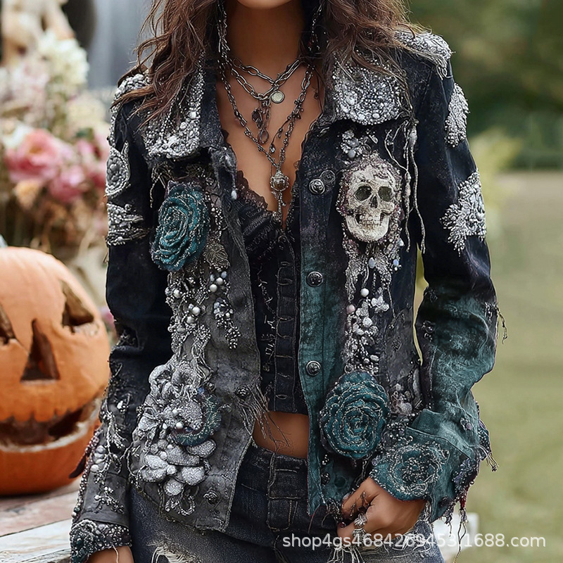 Gothic Punk Skull Rose Embroid - Vintage Fashion Stores 评论和价格